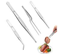 4PCS Kitchen Stainless Steel Tweezer Tongs, Multipurpose 16cm & 30cm Cooking Tweezers Sets with Precision Tips, Professional Kitchen Long Tweezer for Cooking, Repairing, Baking Grilling Sewing Model
