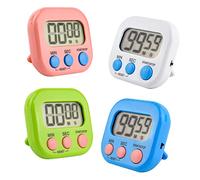 4Pcs Kitchen Timer, Kikuo Digital Timer, Big Digit Magnetic Clock, Stopwatch&Countdown Clock, Loud Alarm Small Timer with Back Stand&Hanging Hole for Cooking, Bathroom, Study(Blue,White,Pink,Green)