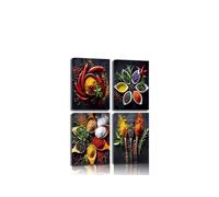 4pcs Kitchen Wall Art Colorful Spices And Spoon Vintage Kitchen Food Painting Pictures Vintage Condiment Prints Canvas For Modern Home Dining Room Contemporary Artwork Decoration Framed (kitchen,