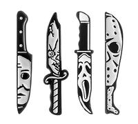 4PCs Knife Brooch Horror Movie Nightmare Badge Cool Killer Face Enamel Pin Punk Style Ornament for Hat Backpack Clothes Role Plays Decoration Ghost Festival Gift for Men Women