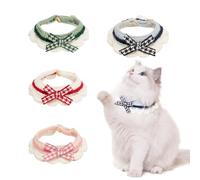 4PCS Knitted Cat Collars, Cute Kitten Collars, Fall Cat Collar with Button, Adjustable Bow Tie Puppy Collars (L)