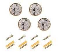 4PCS Knobs for Cabinets and Drawers Aesthetic Burmese Cats Grey_3 Cabinet Knobs Gold for Door and Drawer 1.26"