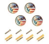 4PCS Knobs for Cabinets and Drawers USA Presidents Day Flag & Lady Liberty Boho Dresser Knobs Gold for Dresser Drawers 1.26"