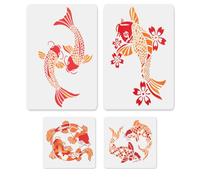 4Pcs Koi Fish Stencils for Walls, Furniture,DIY Home Decor | Drawing Aid, Animal Designs,for wood signs, walls, canvas, fabric, furniture, home decor crafts
