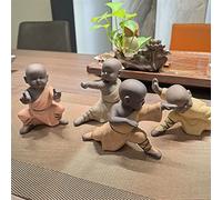 4Pcs Kung Fu Buddha Figurine Monk Small Sculpture Decoration Modern Living Room Tea Tray Decoration Tea Set Crafts Gift Tea Tray Desktop Pet,Red