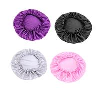 4Pcs Lace Sleeping Bonnet for Women Silk Hair Protection Night Hat Comfortable and Stylish Sleep Cap for Curly Hair Care Purple Silver