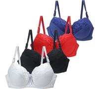 4PCS Ladies Underwired Bras for Women UK Push up Support Bras for Large Breasts Comfort Older Womens Plus Size Adjustable Shoulder Strap Underwear Sexy Lace Bra Lingerie White Women's Everyday Bra