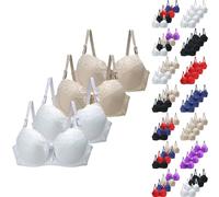 4PCS Ladies Underwired Bras for Women UK Push up Support Bras for Large Breasts Comfort Older Womens Plus Size Adjustable Shoulder Strap Underwear Sexy Lace Bra Lingerie White Women's Everyday Bra