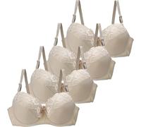 4PCS Ladies Underwired Bras for Women UK Push up Support Bras for Large Breasts Comfort Older Womens Plus Size Adjustable Shoulder Strap Underwear Sexy Lace Bra Lingerie White Women's Everyday Bra