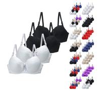 4PCS Ladies Underwired Bras for Women UK Push up Support Bras for Large Breasts Comfort Older Womens Plus Size Adjustable Shoulder Strap Underwear Sexy Lace Bra Lingerie White Women's Everyday Bra