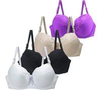 4PCS Ladies Underwired Bras for Women UK Push up Support Bras for Large Breasts Comfort Older Womens Plus Size Adjustable Shoulder Strap Underwear Sexy Lace Bra Lingerie White Women's Everyday Bra