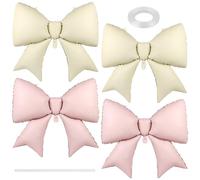 4pcs Large Bow Balloons,UHOMENY Cute Foil Ribbon Balloon Bow Tie Bridal Balloon Set for Wedding Birthday Themed Party Decorations (Beige, Pink)