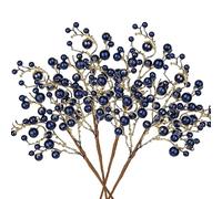 4pcs Large Christmas Berry Stem Glitter Artificial Berries Picks 48cm Artificial Fruits Picks Blue Berry Branches for Christmas Tree Decorations Floral Arrangement Bouquet Filler for Home Wedding