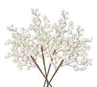 4pcs Large Christmas Berry Stem Glitter Artificial Berries Picks 48cm Artificial Fruits Picks White Berry Branches for Christmas Tree Decorations Floral Arrangement Bouquet Filler for Home Wedding