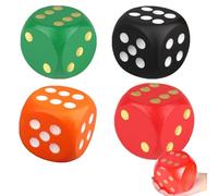 4PCS Large Dice,Giant dice for Kids & Adults, 4 cm Colored Dices with Bold Dots, Perfect for Dices Games, Family Parties, and School Games (Red, Green, Black, Orange)