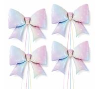 4Pcs Large Gradient Bow Balloons/Rainbow Bow Balloons for Unicorn Birthday Party/Sweet One Birthday Baby Shower/Princess Fairy Party/Pastel Candyland, Ballet, Tea Party/Coquette Christmas Decor