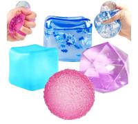 4Pcs Large Ice Cube Squishy and Diamond Stress Balls Toys Set for Kids Adults, Square Slow Rise Sugar Sensory Fidget Toy for Autism ADHD Boys Girls Classroom Office and Trip Stress Relief Squeeze Cube