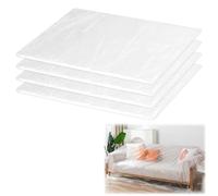 4Pcs Large Plastic Dustproof Sheets, 4x5m Painters Masking Film Shields, 80m² Transparent Decorating Polythene Sheeting with 1.5m Tape Measure, Clear Dust Sheets for Furniture Cabinet Covering