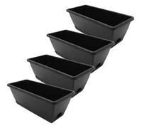 4pcs Large Rectangular Window Box Planter with Saucer, Deep Gray Vegetable and Flower Plant Container for Balcony Gardening and Herb Growing