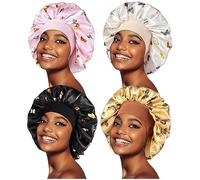 4pcs Large Satin Bonnets for Sleeping, Silky Hair Bonnet for Curly Hair Black Women Braid, E