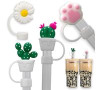 4PCS Large Straw Covers for Boba Straws, 12mm & 14mm Smoothie Jumbo Silicone Straw Tips Topper Caps for Glass Boba Wide Large Straws (12mm &14mm_Daisy)