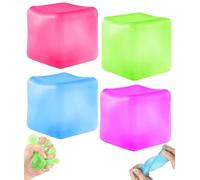 4PCS Large Stress Balls for Kids Adults, Ice Cube Squeeze Fidget Toy Set Colorful Squeeze Cube Sensory Squishy Toys Anxiety Relief for Children Boys Girls Men Women for Home School Office,5cm