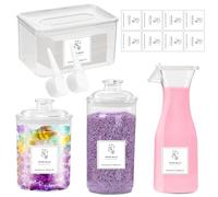 4PCS Laundry Storage Containers Jars, Liquid Laundry Detergent Storage Fabric Softener Dispenser with Labels Scoops Washing Powder Storage Acrylic Laundry Pods for Washing Pods Dryer Sheet Bath Bombs