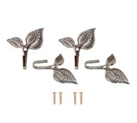 4PCS Leaf Shaped Metal Wall Hooks for Keys Towels Clothes Curtain Retro Design Home Office Bathroom Storage Decoration Set(Silver)