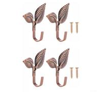 4PCS Leaf Shaped Metal Wall Hooks for Keys Towels Clothes Curtain Retro Design Home Office Bathroom Storage Decoration Set(Red Antique)