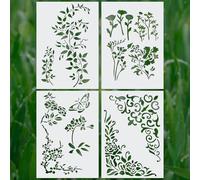 4pcs Leaf Vine Stencils, 8.27x11.61in Leaves Template Flower Texture Stencils Floral Spring Template Nature Plant Decorative Stencils for Painting on Wood Drawing Canvas DIY Craft Home Decor Wall Art