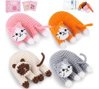 4pcs Learning Crochet Kit for Beginners Funny Crochet Cat Kit Knitting Learning Kit Complete Animal Crochet with Video Tutorials Learn How to Crochet Knitting Cats Crochets Starter Kit (Colorful)