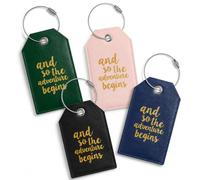 4Pcs Leather Luggage Tags, Portable Travel Luggage Labels Identifier | Suitcase ID Tags with Privacy Flap & Stainless Steel Loops for Suitcases, Travel Bag , Black+Blue+Green+Pink