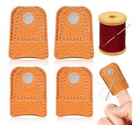 4Pcs Leather Thimble Hand Sewing Thimble Finger Protector Thimble Finger Pads for Hand Sewing Quilting Knitting Pin Needles Craft Accessories DIY Sewing Tools