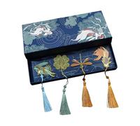 4Pcs Leaves Metal Bookmarks with Tassels Novel Page Marker Hollowed Leaves Engraved Gifting for Book Lover Chinese Reading Lover Cultural