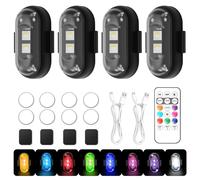 4Pcs LED Car Strobe Lights with Remote Control Wireless LED Ambient USB Rechargeable Waterproof 8 Colour High Brightness Flashing Warning Lights for Cars Motorcycles Bikes Trucks Emergency Use