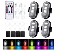 4PCS LED Car Strobe Lights with Remote Control, Wireless USB Rechargeable Flashing Warning Lights, 8 Colors Waterproof Anti-Collision LED Light for Car, Drone, Motorcycle, Bike, Truck