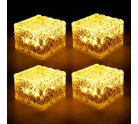 4pcs LED Ice Cube Lights Outdoor Solar Brick Light Auto ON/OFF Solar Ponds Lights IP68 Waterproof Square Landscape Light Buried Light for Garden Lawn Path Step Yard Ground Pond (Warm Light)