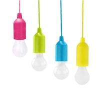 4Pcs LED Pull Cord Light Bulb Hanging Bulb Battery Powered Portable Hanging Lamp for Camping Gardens BBQ's Festivals Parties Decoration