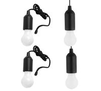 4pcs LED Pull Cord Light Bulb Portable Black Plastic Lantern | Long Cord Set, Suitable for Tents and Sheds, Compact Battery Design for Outdoor Use