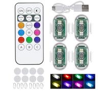 4PCS LED Strobe Lights for Car Motorcycle Wireless Remote Control Anti Collision Lights Rechargeable Multi Color Car Ambient Lights Waterproof LED Flashing Lights for Vehicle Drone & Bicycle 7 Colors
