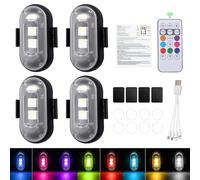 4PCS LED Strobe Lights, SiumPklay Wireless Remote Control 8 Colors USB Rechargeable, Waterproof Flashing Warning Lights for Car Drone Motorcycle Bike Truck RC Car Scooter LED Ambient Light with Magnet