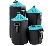 4Pcs Lens Pouch Set 4 Sizes Blue Water Resistant Camera Lens Case Bag, Protective Neoprene Lens Pouch with Adjustable Drawstring and Rotating Clamp for Canon Nikon Sigma Pentax Sony Fuji Panasonic