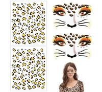 4PCS Leopard Face Stickers Bronze Leopard Print Face Stickers Leopard Face Tattoo Leopard Make Up Glitter Face Stickers Festival Party Leopard Print Art Stickers for Party Carnival and Halloween