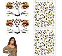 4PCS Leopard Face Stickers Glitter Leopard Print Face Stickers Waterproof Leopard Print Temporary Tattoo Leopard Print Face Tattoo Easy to Use for Party Carnival and Halloween