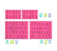 4Pcs Letter Number Mold, Silicone Fondant Mold, Non Stick 3D Chocolate Candy Alphabet Mould for Decorating Cake, Reusable Uppercase Lowercase Wax Melt Moulds for DIY Biscuit Ice Cube Desserts