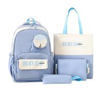 4Pcs Letter Printed Backpack with Pencil Case&Small Bag Nylon Laptop Bag (Blue)