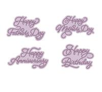 4PCS Letters Metal Cutting Dies for Card Making Happy Birthday Happy Father's Day Happy Mother's Day Happy Anniversary Metal Die Cuts for DIY Scrapbooking Paper Crafting Embossing Carboon Steel