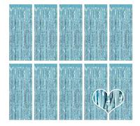 4pcs Light Blue Glitter Tinsel Curtain, 3.2ft x 6.5ft Aluminum Foil Fringe Curtain Background Streamer for Birthday Party Wedding Holiday Backdrop Decoration