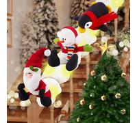 4pcs Lighted Christmas Stairs Decorations Christmas Garland for Stairs Staircase Xmas Decor Sliding Penguin/Santa/Snowman Surf on 5 Feet Fluffy Snow Handrail Banister Railing Holiday Snow Surfing Set