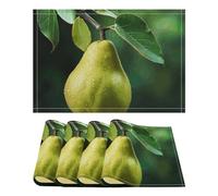 4PCS Linen Table Placemats 12x18 Inch, Rectangle Heat Resistant & Non-Slip Table Mats, Pears on The Tree Place Mats for Kitchen, Office, Party Decor